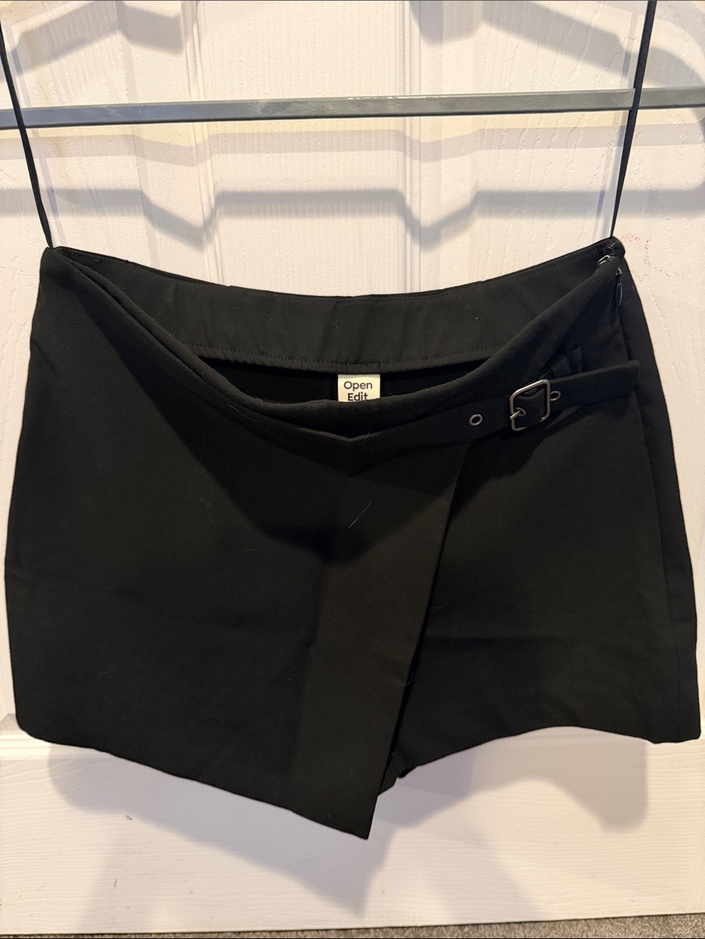 Women's open edit Black Wrap-Front Shorts with Buckle